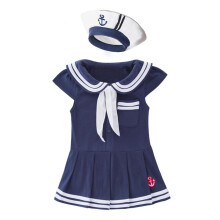 Lito Angels Sailor Costume for Girls Nautical Navy Outfit with Hat Cute Marine Onesie Dress Kids Fancy Dress for Halloween World Book Day School Party