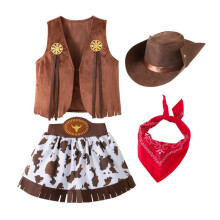 Lito Angels Cowgirl Costume Outfit Fancy Dress Up Set with Waistcoat, Bandana and Hat for Baby Little Kids Girls, Brown