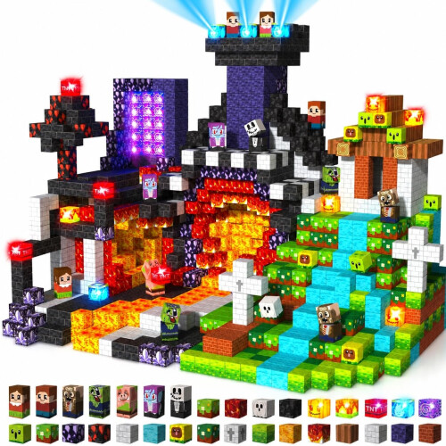 Magnetopia Magnetic Blocks, 150 PCS Magnetic Building Blocks Flashing Light Cubes