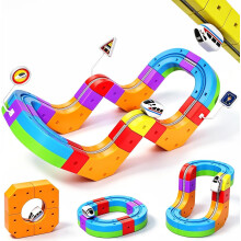 Electric Train Set for Kids, 28PCS 3D Racing Track Toy,Portable Travel Train Toy with Travel Bag, STEM Toy for Boys and Girls