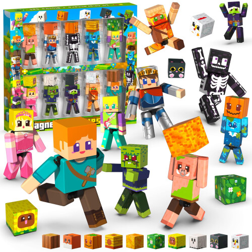 Magnetopia 20-Piece Rotatable Magnetic Action Figures with Magnetic Building Blocks Set