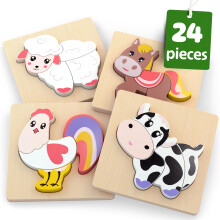Merle Toys Baby Wooden Puzzles for 1 Year Old, 19 Pcs Peg Puzzles Animals, Wooden Jigsaw for 2 Year Old