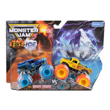 Monster Jam Fire & Ice Split Grave Digger and Split Whiplash 1:64 Scale Die-Cast Monster Trucks Vehicle 2-Pack