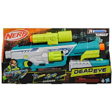 Nerf Rebel Ops Deadeye Blaster, 24 Nerf Elite Foam Darts, Shieldstock & Scope-Barrel Attachments, Children's Gift Toys, Ages 8+