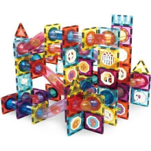 Olvy Magnetic Blocks Montessori Toy, Marble Run, 100 Magnet Tiles for Kids, Magnetic Construction Toy for Ages 3+, Smart Playground Blocks