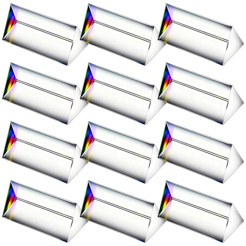 Clear Triangular Prism, 12PCS Minimalist Practical Optical Glass Prisms Light Triple Prism for Photography Physics Teaching
