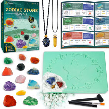 PIBEX Zodiac Stone Dig Kit, 12 Real Gems & Crystals, Topaz Necklace Pendant
