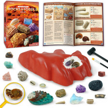 PIBEX Red Rock Fossil Dig Kit, 15+ Gems & Fossils, Meteorite & Ammonite