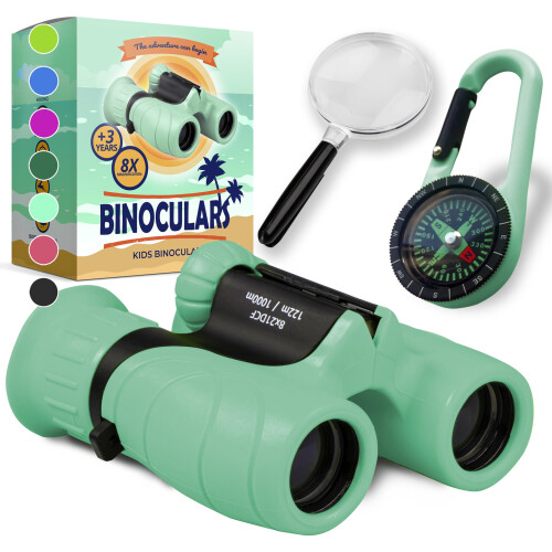 Promora Binoculars for Kids, Set with Magnifying Glass & Compass