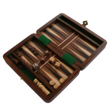Backgammon Travel Set Wooden Board, Hand-Carved Game (6 Inches - Small)