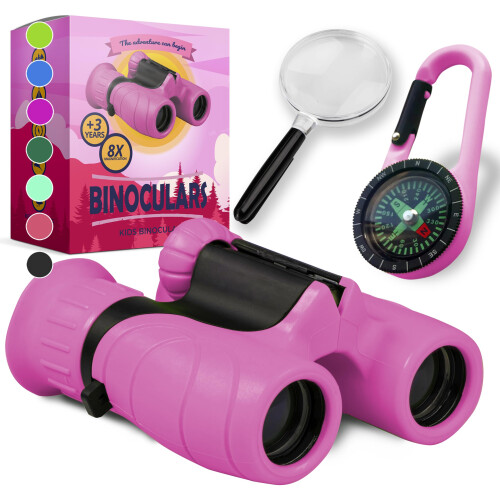 Promora Binoculars for Kids, Set with Magnifying Glass & Compass