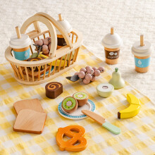 ROBUD Kids Wooden Picnic Play Food Set, 14 PCS Cutting Toy for Toddlers 3+