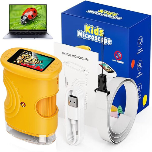 1000x Handheld Digital Microscope for Kids with 5 Slides - Portable Mini Microscope with 2" IPS Screen, 1080P Camera, LED Light 1