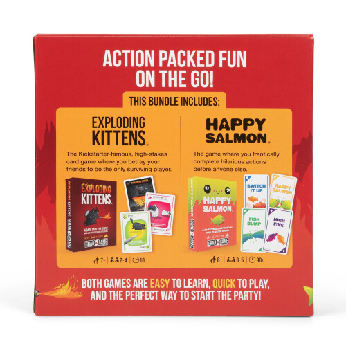 Exploding Kittens Exploding Kittens + Happy Salmon Travel Bundle, 2-5 Players, Age 7+, 2