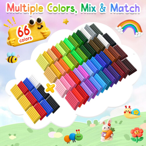 Polymer Clay Kit, 66 Colours Soft Oven Bake Modelling Clay for Kids 2