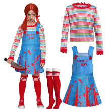 Spooktacular Creations Halloween Child Girl Creepy Doll Costume, Girls Killer Doll Costume with Rainbow Shirt