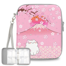 Pink Cat Card Holder, Card Storage Organizer Gift for Cards Collector, Cards Binder Folder with Zipper for Travel Birthday Valentines Day Gifts