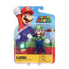 Super Mario Luigi 4 Inch Action Figure with 1-Up Mushroom