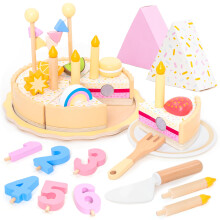 UMU Wooden Birthday Cake Toy - 6-Slice Play Cake Set with Numbers, Candles, Fruits & Accessories