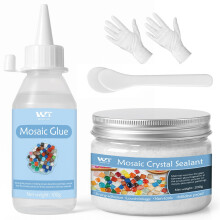 Mosaic Craft Kit, Mosaic Glue and Grout, Applicator, Gloves, for Mosaic Tiles, Glass, Coaster Art, Home Decoration (White Grout)