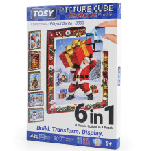 TOSY Picture Cube Playful Santa: 6-in-1 Magnetic Picture Puzzle, 80 Blocks, 480 Puzzle Faces, 0.6in, B003, Seamless UV Art, Display-Ready Frame