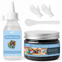 Mosaic Craft Kit, Mosaic Glue and Grout, Applicator, Gloves, for Mosaic Tiles, Glass, Coaster Art, Home Decoration (Black Grout)