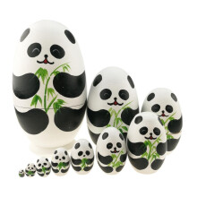 Winterworm Set 10 Pcs Cute Panda Egg Shape Wooden Stacking Toy Handmade Nesting Dolls Animals Matryoshka Doll Babushka Dolls Panda Stuff Easter Egg