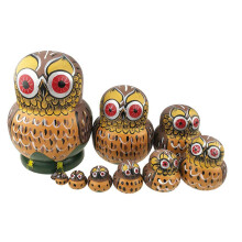 Winterworm Set of 10 Animal Theme Smart Owl Wooden Stacking Toy Nativity Nesting Dolls Handmade Russian Doll Kids Toy Gift