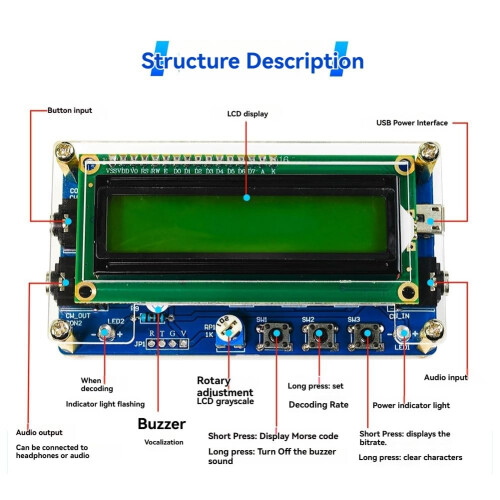 Upgraded CW Morse Code Decoder Finished +Case+Button Kit with Digital LCD CW Trainer Morse Code Decoder Kit 1