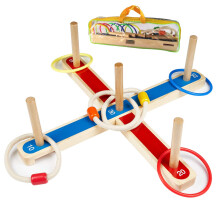 Hoopla Ring Toss Game for Kids and Adults, 5 Pcs Wooden Rope Quoits + 8 Pcs Colourful Plastic Rings Throw Kit for Indoor & Outdoor Two Forms Quoits