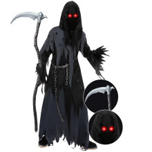 Spooktacular Creations Kids Grim Reaper Costume Halloween Fancy Dress Costume Boys, Scary Halloween Outfit, Dark Knight Reaper costume, Black, X-Larg