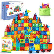 Zippytoys Magnetic Tiles Building Blocks Set for Kids - 106PCS 3D Magnetic Construction Toy with Wheel Cart & Storage Bag