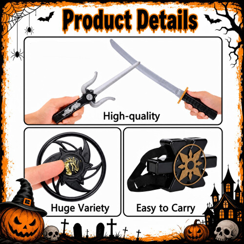 9 Pcs Ninja Swords - Ninja Costume Accessories Weapon with Back Strap 2