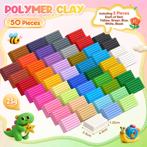 50 Pcs Polymer Clay Set, 25g Modelling Clay with 15 Sculpting Tools 1