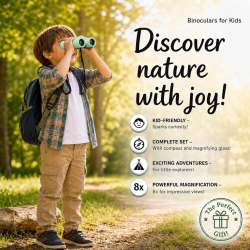 Promora Binoculars for Kids, Set with Magnifying Glass & Compass 1