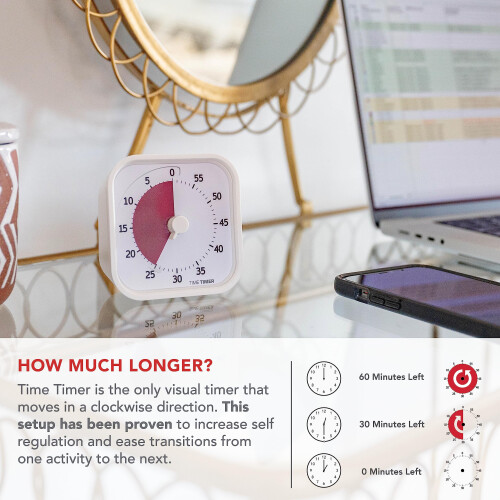 Time Timer MOD - 60-Minute Visual Timer, for School, Office and Meetings, Silent Operation (White) 2
