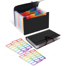 2Pack Flashcard Notecard Storage Case File Box with 13 Expandable Pockets Large Capacity Recipe Coupon Sticker Organizer