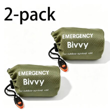 2er-Pack Notfallschlafsack, Biwaksack Aus PE-Aluminiumfolie mit Pfeife, für Camping und Wandern, Grün
