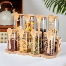 9-Piece Kitchen Airtight Glass Jar Set with Lids & Storage Rack, Comes with Waterproof Labels, Multipurpose Storage