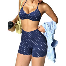 Women'S Polka-Dot Halter Top & High-Waist Shorts 2-Piece Outfit Set Navy Dots XS