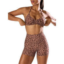 Women'S Polka-Dot Halter Top & High-Waist Shorts 2-Piece Outfit Set Leopard Print L