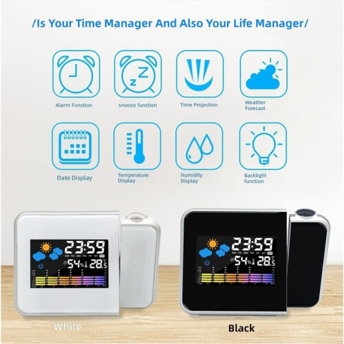 LED Rotating Projection Clock-Digital Color Display Alarm Clock with  Projection & Decorative LED Screen for Home B