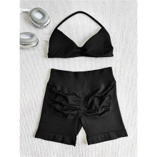 Women'S Polka-Dot Halter Top & High-Waist Shorts 2-Piece Outfit Set Black M