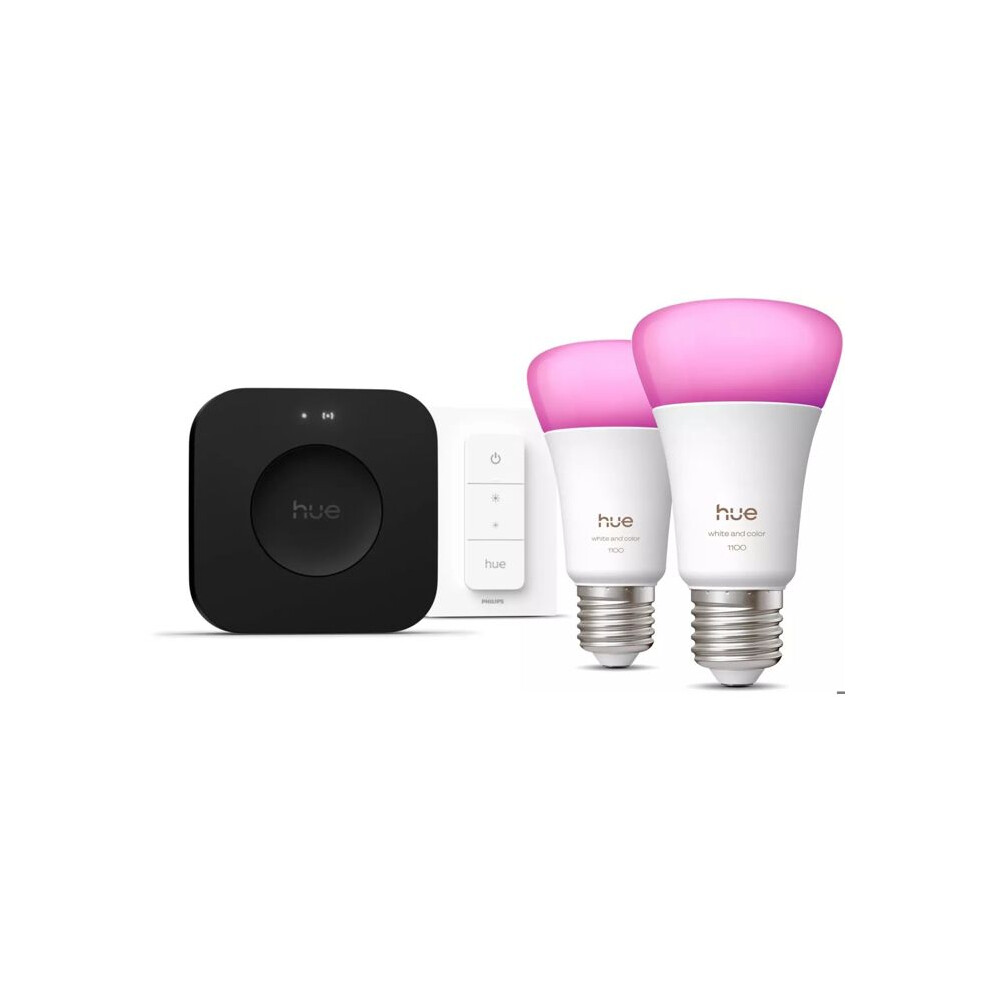 Philips Hue White and Color Ambiance Starter Set - 2 x E27-Glühbirnen (1100 lm) + Dimmschalter + Bridge Pro - Image 3