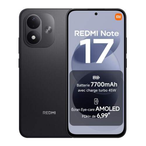REDMI Note 17 - Smartphone - 4+128 Go - Bateria 7700 mAh - Preto