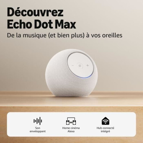 Amazon Enceinte connectée - AMAZON - Echo Dot Max - 1 tweeter + 1 caisson de basses - Wi-Fi - Blanc glacier 1