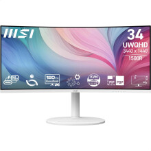 MSI Modern MD342CQPW 34 Inch UWQHD 1500R Curved Monitor - 3440 x 1440 VA Panel, KVM, PIP/PBP, Wide Color Gamut, Eye-Friendly Screen, Built-in Speakers