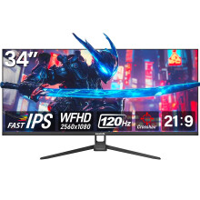 Gawfolk 34-inch Ultra-Wide Gaming Monitor | 21:9 IPS Screen Display | 120Hz Refresh Rate | FreeSync & G-Sync Compatible | HDMI & DP Ports, Wall-mounte