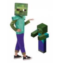 (L (Height: 125-135cm), Zombie) NEW Kids Minecraft Halloween Cosplay Costume Jumpsuit Fancy Dress Party Outfit
