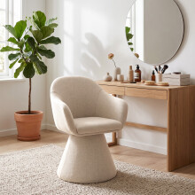 (Beige) Swivel Dining Chair, 360 Padded Upholstered Armchair with Cozy Cocoon Design